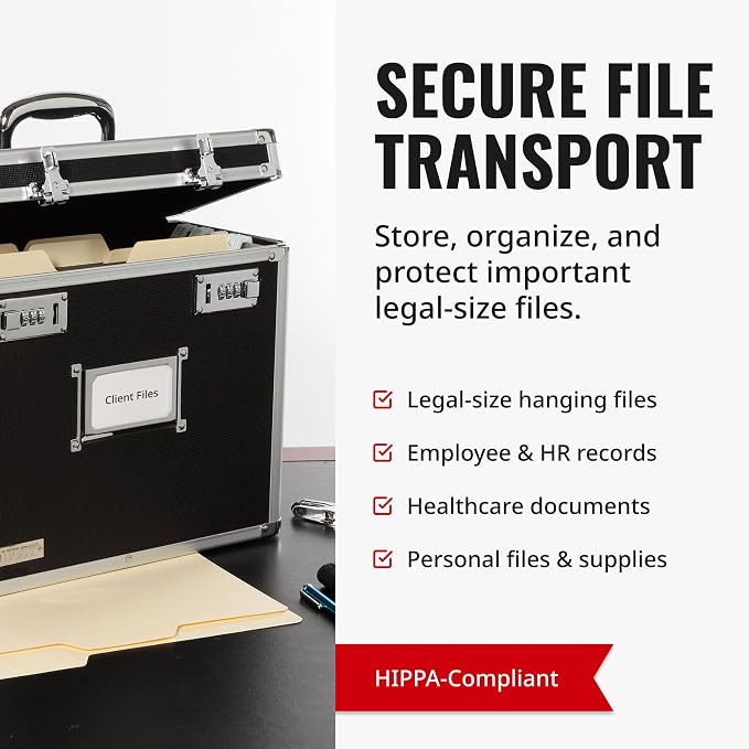 Vaultz File Organizer Storage Box - 14 x 7.25 x 12 Inch Legal Size, Portable Locking Storage Totes with Dual Combination Locks for Filing Office Documents - Black | Dual combination locks for added security, portable design for filing office documents,... - Image 5