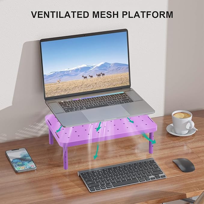 WALI Computer Monitor Stand for Desk, Adjustable Laptop Riser, up to 44 lbs | Desk Monitor Riser Underneath Storage, Fits Notebook, Laptops, Printers, for Home, Office, School(PTT001-V), Violet - Image 5