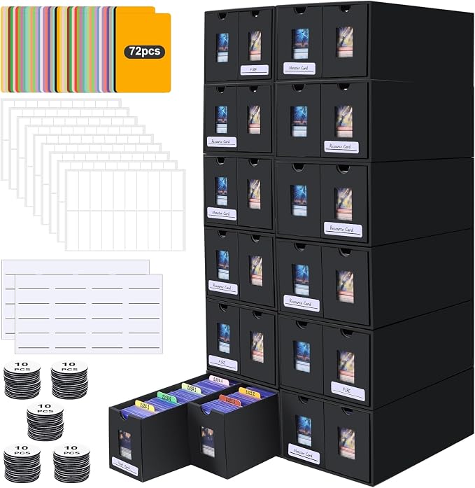 Card Storage Box, 20000+ Trading Card Storage 4000+ Toploader Card Storage Box for Commander Display,with 72 Dividers, Labels & Tapes,Fit for TCG, PTCG, MTG by HIMOMO