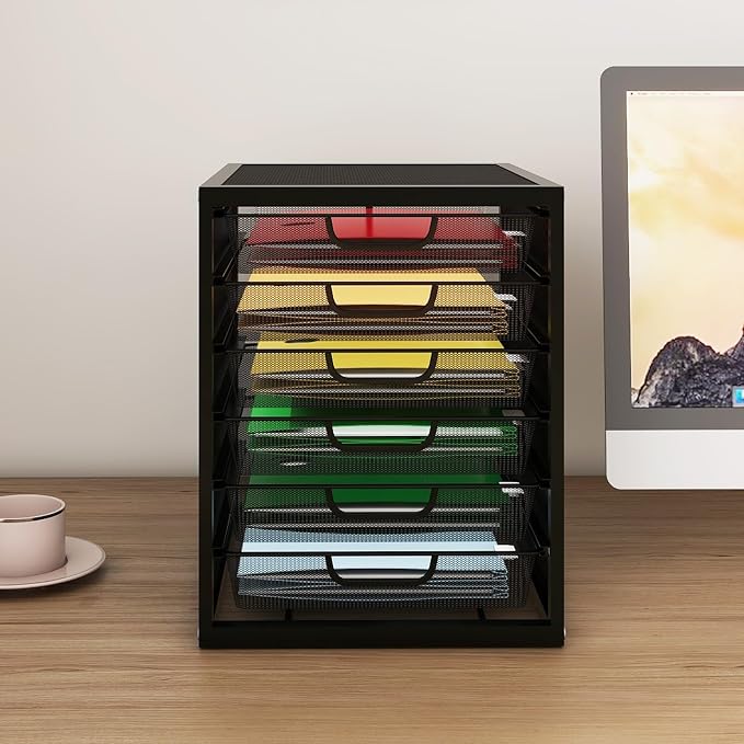 Natwind Mesh Desk Organizer with 6 Tier Sliding Drawers,Black | Paper Sorter, Multi-Functional Home Office Supplies Storage Tray for Letters, Documents,Mail, Files, Arts & Crafts Supplies - Image 8