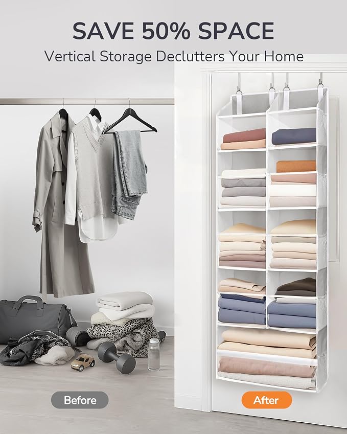 ULG Over the Door Organizer, 5-Tier Extra Large Hanging Storage with 10 Mesh Pockets, 100 lbs Capacity, Heavy Duty Door Organizer for Closet, Bedroom, Nursery Light Grey - Image 7