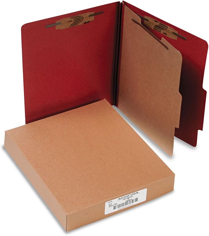 ACCO Classification Folders with Fasteners, Pressboard, 4-Part, Letter Size, Red, 10 per Box (15034) by ACCO+Brands