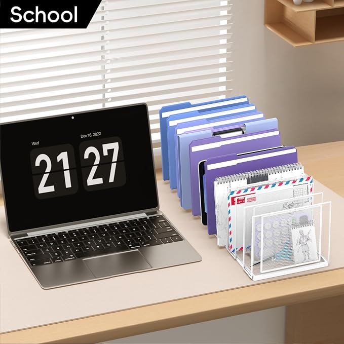 File Organizer for Desk, 11-Section Vertical File Sorter, Paper Holder Organizer Standing Metal File Folder for Office Home Classroom, White - Image 9