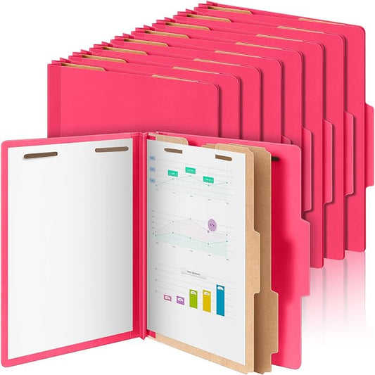 Skyygemm 12 Pcs Classification Folders Letter Size Bulk - 2 Dividers Pressboard File Folder with 3. 5 Inch Expansion, 2 Prongs Fastener, Heavy Duty Office File Organizer for Teacher Medical (Hot Pink) by Skyygemm