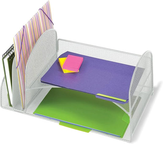 Safco Products 3265SL Onyx Mesh Desktop Organizer with 1 Vertical/3 Horizontal Sections, Silver by SafcoProducts