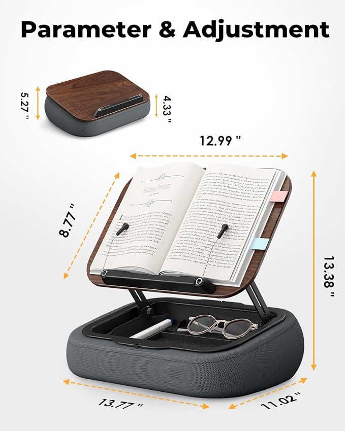 Lap Beanbag Book Stand with Storage, Adjustable Reading Pillow for Bed & Desk, Multi-Angle Book Stand Pillow Holder, Hands-Free Lap Reading Stand for Book,iPad, Tablet - Image 3