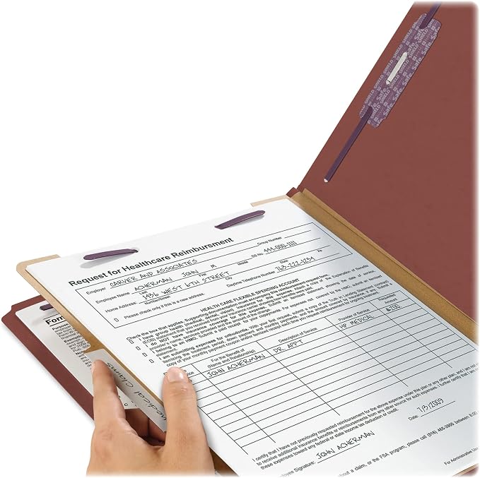 Smead Pressboard Classification File Folder with SafeSHIELD Fasteners, 1 Divider, 2" Expansion, Letter Size, Red, 10 per Box (13775) - Image 3