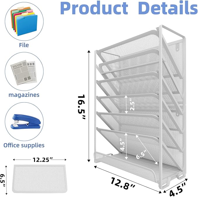 Simple Trending Wall File Organizer, Mesh 7-Tier Vertical Hanging File Holder, Desktop Metal Files Rack for Office and Home, Black - Image 7