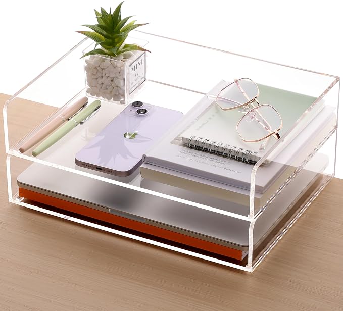 SANRUI Acrylic Desk Organizer Stackable Paper Tray, Letter Size Tray 2-Pack | Desk Organizers and Accessories, Clear Paper Organizer for Office Classroom Home 12.4 x 8.86 x 5.3 inches - Image 8