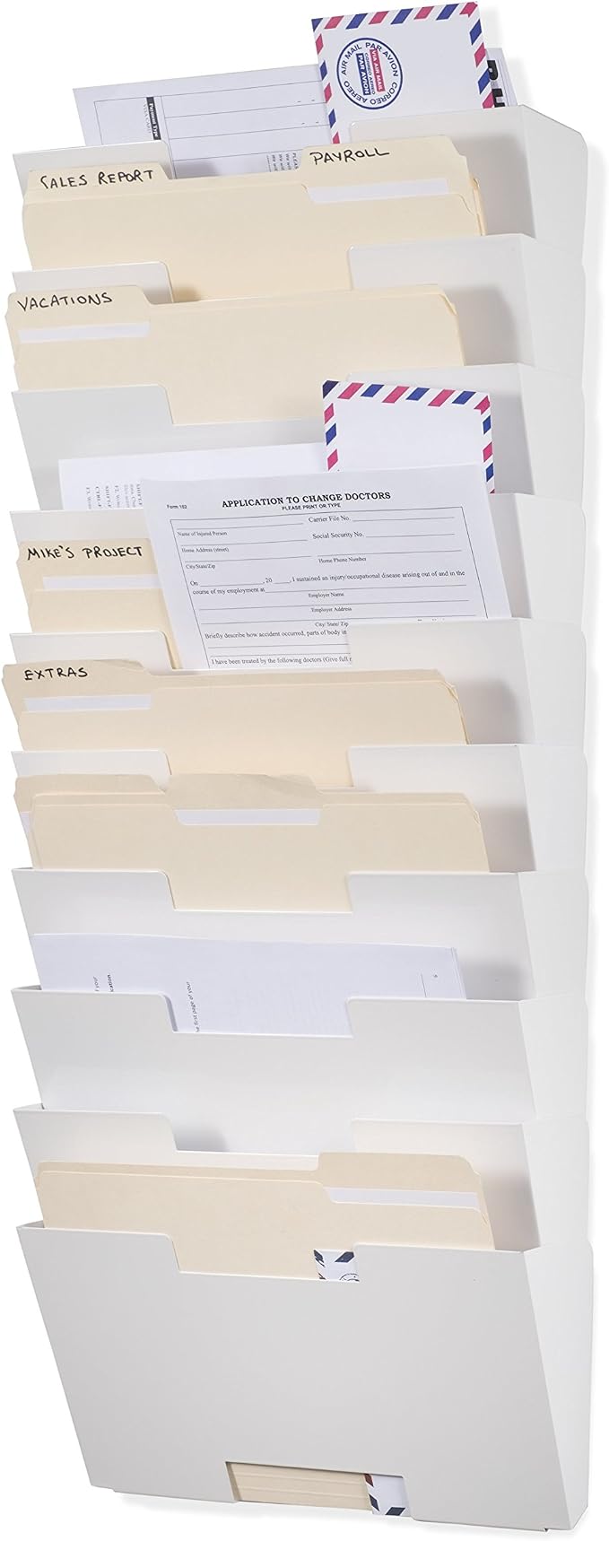 Wallniture Lisbon 10-Tier Wall Mounted File Holder and Desk Organizer, Metal White Office Organization and Storage Rack by Wallniture