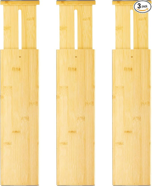 VaeFae 3 Pack Bamboo Drawer Dividers, 4" High Adjustable 16.6" - 21.8" Clothes Drawer Organizers, Expandable Separators for Bedroom/Bathroom/Kitchen/Office Storage by VaeFaeDirect