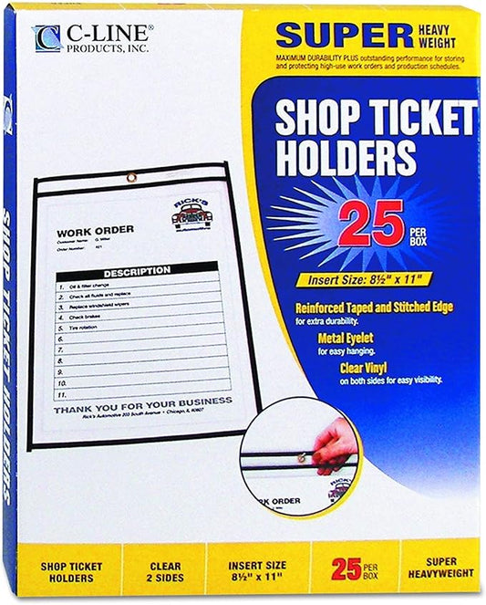 C-Line Stitched Shop Ticket Holders, Both Sides Clear, 8.5 x 11 Inches, 25 per Box (46911) - 4 Pack (4) by Unknown