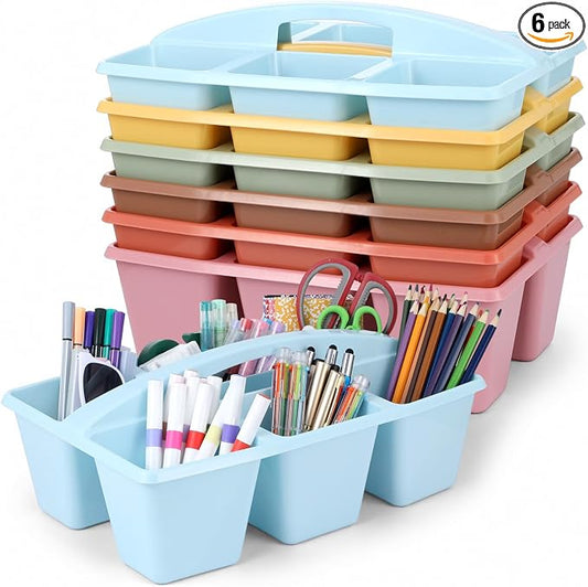 6 Pack Assorted Colors 6 Compartment Classroom Caddy with Handle Portable Plastic Storage Classroom Caddies Organizer for Classrooms Supply Teacher Office Table Desk(Groovy) by Yakydesign