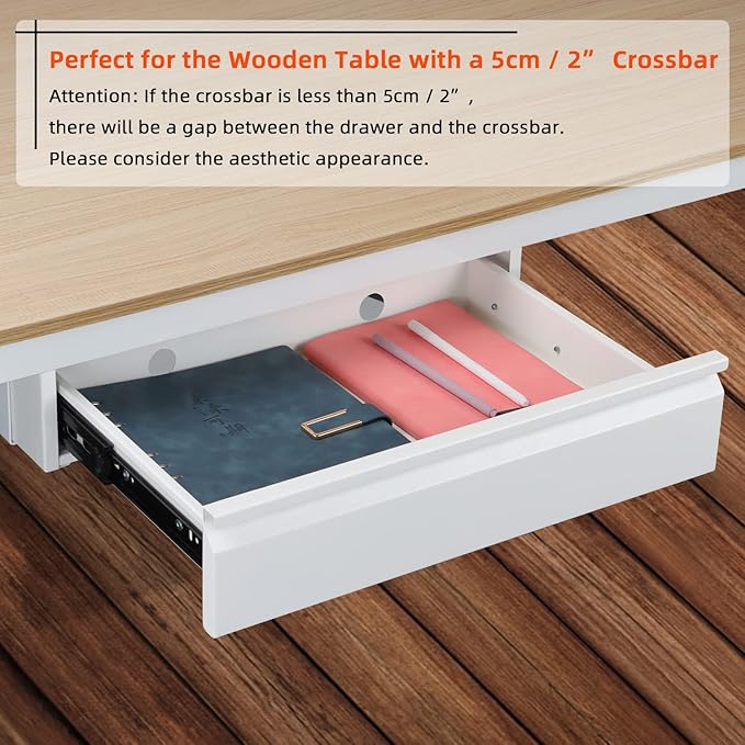 Under Desk Drawer 18”, Under Workbench Tool Storage Hanging Drawers | White Tall, Under Counter Shelf Pencil Drawer, Slide Pull Out Shop Drawer Base, Under Desk Lip with Crossbar Storage Drawer - Image 6