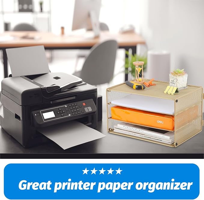 Paper Organizer Tray, 3 Tier Mesh Desk File Organizer Letter Sorter Holder for Home Office, Gold - Image 5