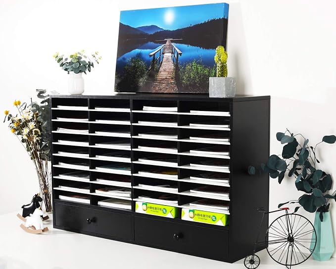 Mail Sorter Organizer, Wood Literature Organizer, Student Mailbox for Classroom, Desktop Bill Paper Organizer for Office Home School, 38 Compartments, Black&White - Image 6
