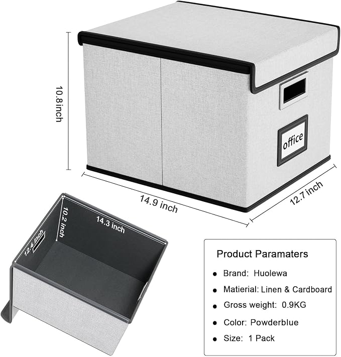 File Organizer Box with Lids, Collapsible File Folder Organizer | File Box with Plastic Slides for Document, Filing Bin for Letter Size Hanging File Folders (1 Pack, Light Gray) - Image 3