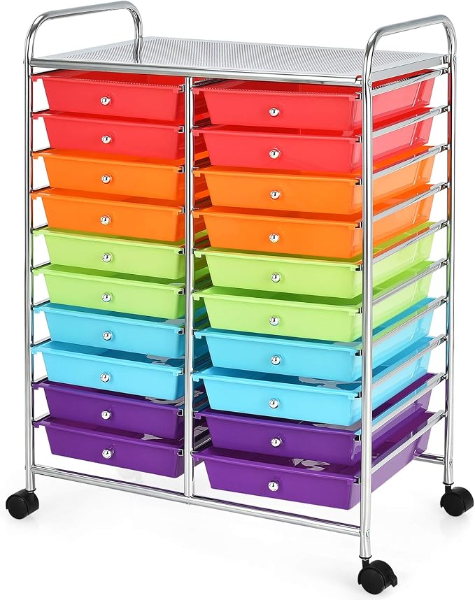 Giantex 20-Drawer Storage Drawer Cart, Rolling Organizer Cart for Office School Tools Scrapbook Paper, Utility Rack on Wheels (Multicolor) by Giantex