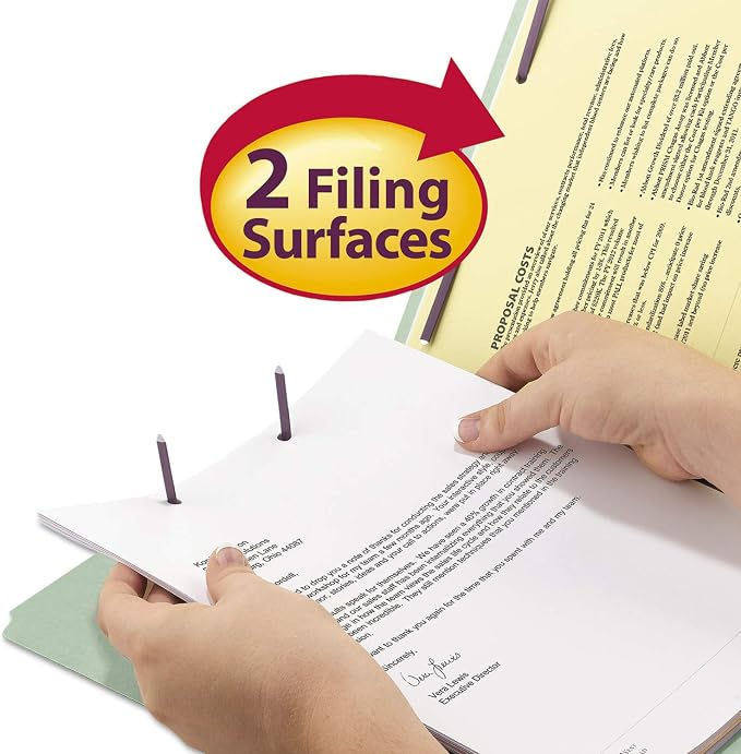 Smead Pressboard Fastener File Folder with SafeSHIELD, 1/3 Cut Tab, 51 Mm Expansion, Letter Size, Gray, Green, 25 Count, 14934 - Image 3