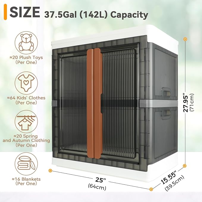 Wardrobe, Closet, Collapsible Storage Cabinet, Useful Box with Large Capacity, 37.5 Gal (142 L), Stackable on Box (19 Gal), Easy Storage of Clothes, Installation Free - Image 2