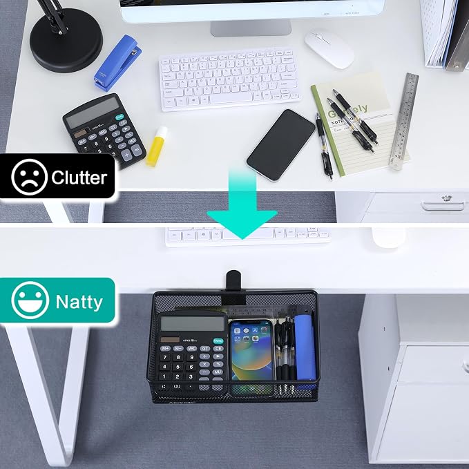 Under Desk Drawer, Clamp on Desk Organizer Under Table Hanging Desk Storage | 2 ways to clamp on: desk side or leg. Under desk organizer, clamp on desk drawer, basket hanging under table shelf, no-drill - Image 3