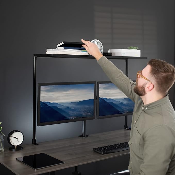 VIVO Large 42 inch Clamp-on Overhead Desk Shelf, Raised Desktop Organizer, Elevated Workstation Accessory Platform, Black, DESK-SHELF42-OB - Image 9
