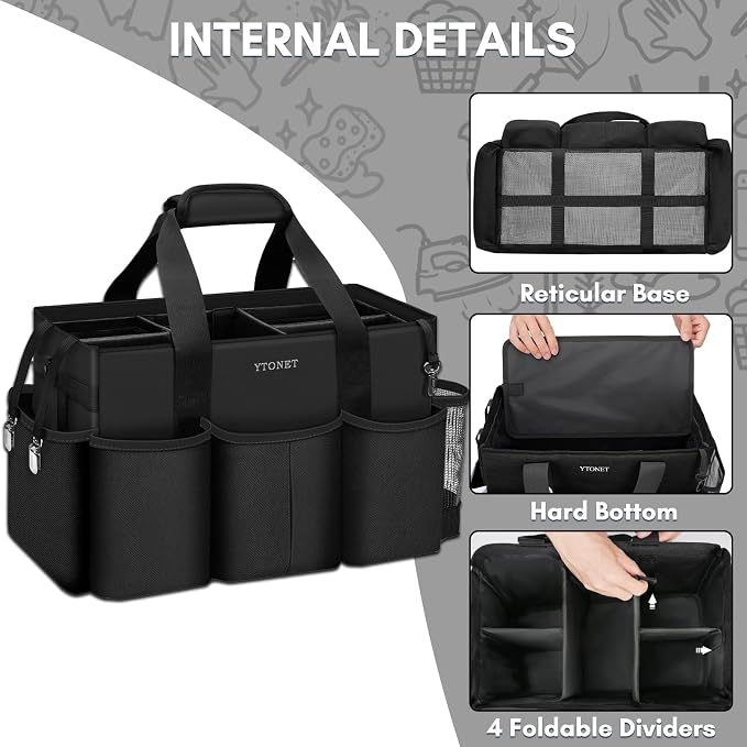 Ytonet Extra Large Cleaning Caddy for Cleaning Supplies, Housekeeping Tote | Wearable Cleaning Caddy Bag with Adjustable Shoulder Straps and Waist Strap, Professional Cleaning Bag for Housekeeper, Black - Image 4