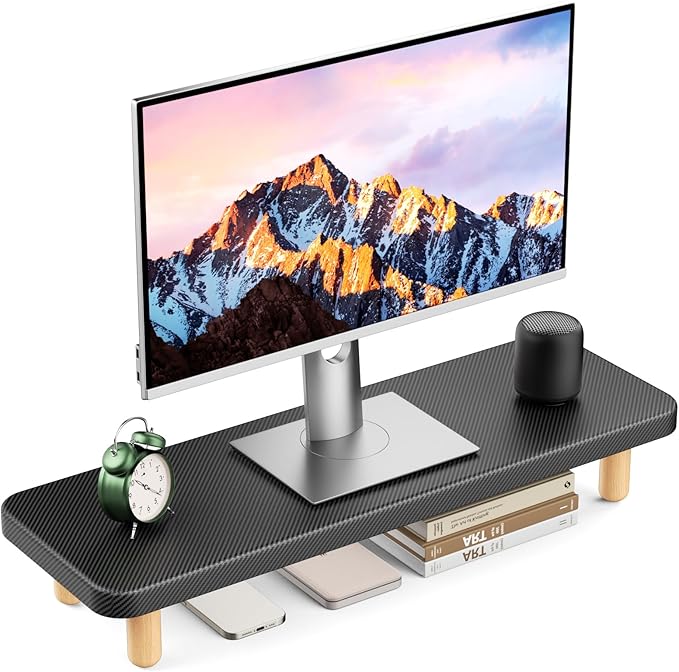 Monitor Stand Riser, 24 Inch Wood Desk Organizer with Monitor Stand & Storage Computer Monitor and Laptop Riser Multifunctional Laptop Stand Desk Organizer for Office Home Screen/Laptop/PC (Black) by NestNeatHome