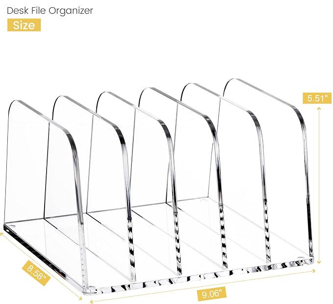 YUXUN Desk File Organizer,5-Section Vertical Clear Acrylic Desk Organizer File Holder Mail Sorter Office Organization for Office Home &Classroom（B5） - Image 3