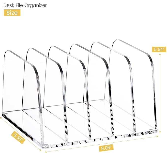 HeZone Desk File Organizer,5-Section Vertical Clear File Organizer File Holder Folder Holder Mail Sorter Acrylic Stand Rack,Office Organization for Home, Office & Classroom(1 Pack) - Image 2