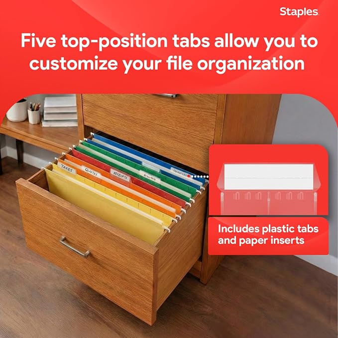 Staples Heavy Duty Reinforced Hanging File Folders, 1/5-Cut Tab, Legal Size, Assorted Colors, 25/Box (ST18657-CC) - Image 5