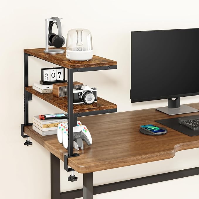 IBUYKE Clamp on Desk Shelf, 22.8” Large Desk Extender Shelves TMZ010H | Tool-Free, Flexible Repositioning,Adjustable, 2-Tier Storage Shelves, for Desktop Accessories,Desk - Image 8