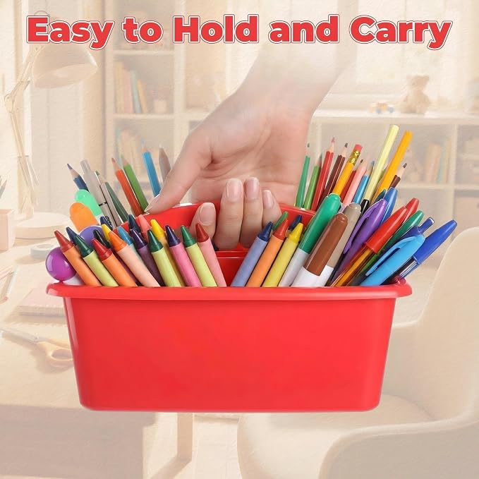 Kathfly 4 Pack Classroom Caddy Organizer with Handle, Plastic Art Craft Cleaning Caddy Bulk, Small Multipurpose Supply Organization Storage Basket for Table Desk Office Pencil Teacher (Blue Red) - Image 6