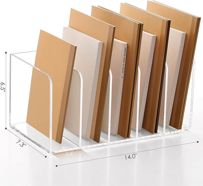 SANRUI Acrylic Magazine Holder Desk Organizer Workspace Sorters, Clear Bookend File Sorter Folder Rack For Home Office Accessories Organization Storage with 5 Vertical Compartments - Image 2