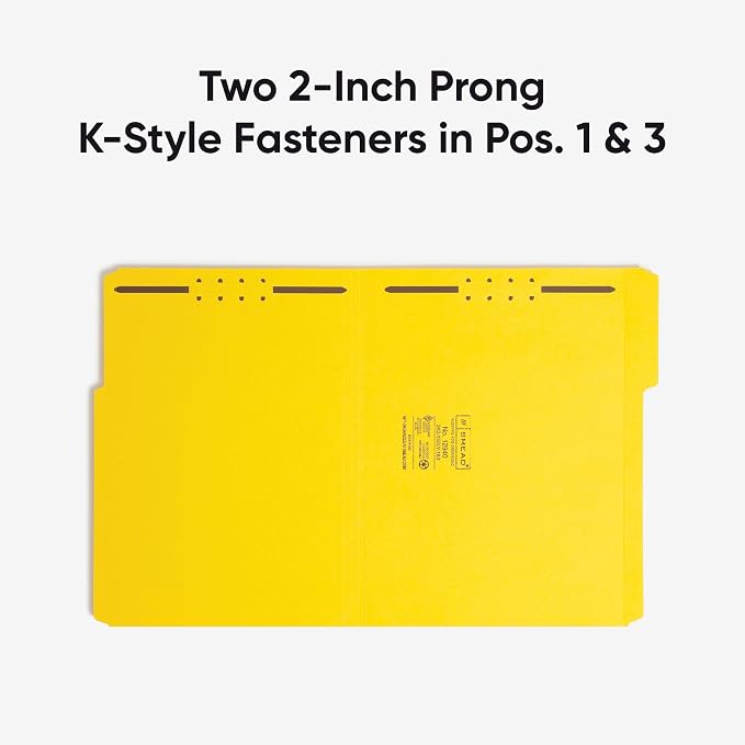 Smead Fastener File Folders, 50 Count, Yellow, Reinforced 1/3-Cut Tabs, 2 Fasteners, Letter Size (12940) (Pack of 5) - Image 5