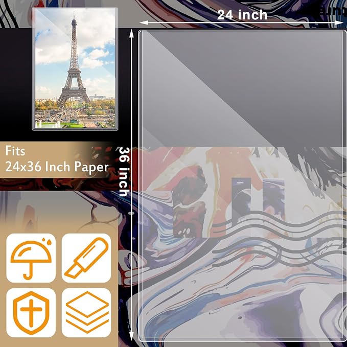 12 Pcs Poster Protector Sleeves 24 x 36 Inch, Clear Plastic Poster Sleeves Frame, Waterproof Rigid Print Sheet Protectors for Art Portfolio Storage, Wall Display, Magazines, Photos, Papers - Image 3
