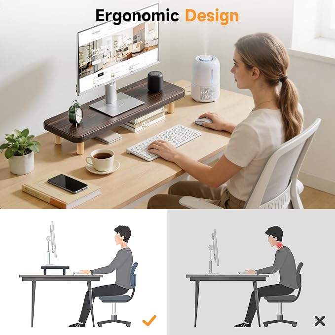 Monitor Stand Riser, 24 Inch Wood Desk Organizer with Monitor Stand & Storage Computer Monitor and Laptop Riser Multifunctional Laptop Stand Desk Organizer for Office Home Screen/Laptop/PC (Dark Walnut) - Image 8