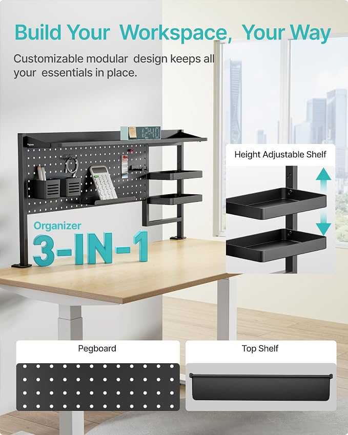 Clamp on Desk Shelf, 44" Desktop Shelving System, Black | with Pegboard and Accessories, Desktop Organizer with 2-Tier Shelf, Desk Pegboard for Office Home Gaming - Image 4