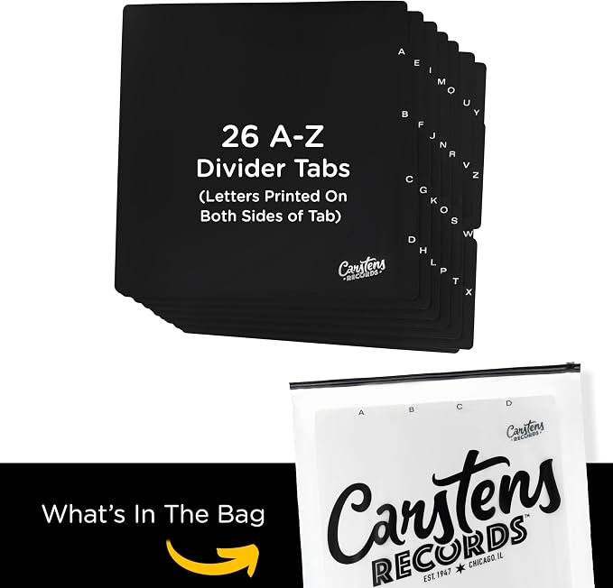Carstens Records Heavy Duty Vinyl Album Dividers | 12" LP Separators with Tabs | Made in The USA | Music Organizer Tabs for Collectors (Black, Double-Sided, A-Z Vertical Tabs, 26 Tab Set) - Image 5