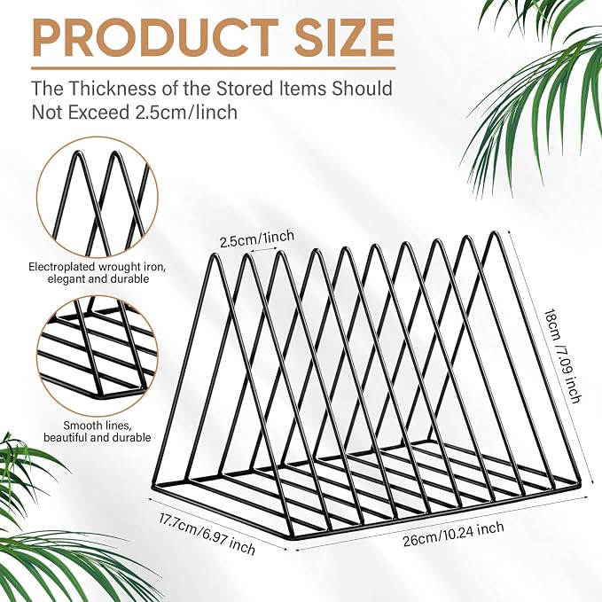 14 Pieces Magazine Holder Triangle File Holder Metal Book Record Vinyl Storage Rack Multifunction Triangle File Organizer Sorter for Decor Home Office - Image 2