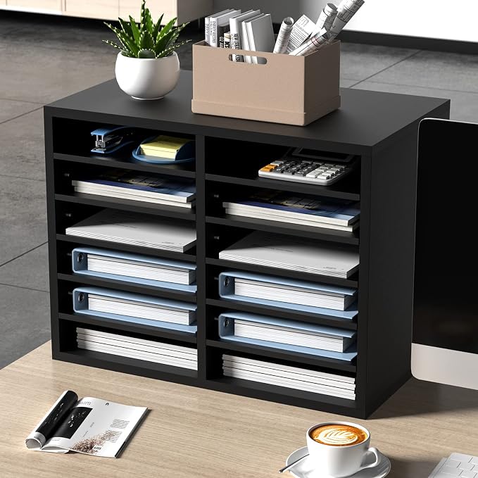 VEVOR Literature Organizers, 12 Compartments Office Mailbox with Adjustable Shelves，Wood Literature sorter 20.4x12x16.1 inches for Office, Home, Classroom, Mailrooms Organization, EPA Certified Black - Image 8