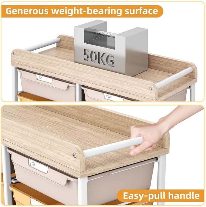 10 Drawer Rolling Storage Cart with Wood Top for Classroom Crafts Colorful | Easy Setup, Large Capacity, Sturdy Build, Lockable Mobility, For office, classroom and home supplies - Image 5