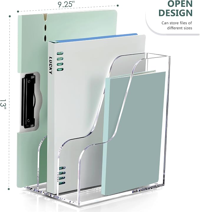 SANRUI Clear Vertical Magazine File Holder, Acrylic Desk Organizer and Storage Bins Holding for Magazines Binders, Notebooks, Envelopes A4 Folder Binder Holders Sorter, 3 Compartments - Image 3