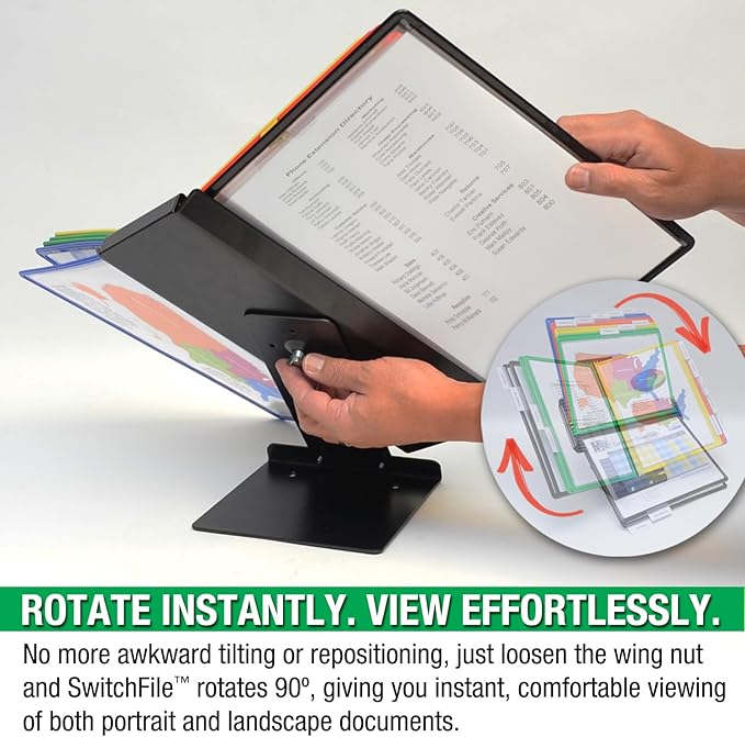 Ultimate Office SWITCHFILE 10-Pocket Reference Display Organizer Color Pkts | Compact Weighted Metal Base For Wall or Desktop Use Portrait or Landscape Display -10 EZ-Load Pockets / 20 Letter Size Sheets - Image 5