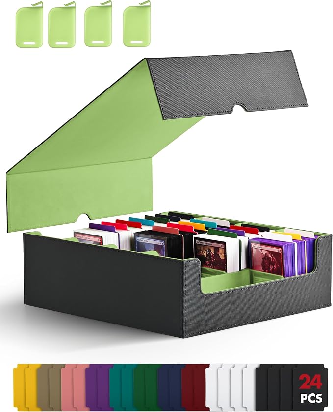 ZLCA Card Storage Box for MTG PTCG, Commander Deck Box Holds 3200+ Cards, Trading Card Storage Case with 4 Stoppers, Card Organizer for TCG Sport Cards(Black&Green) by ZLCA