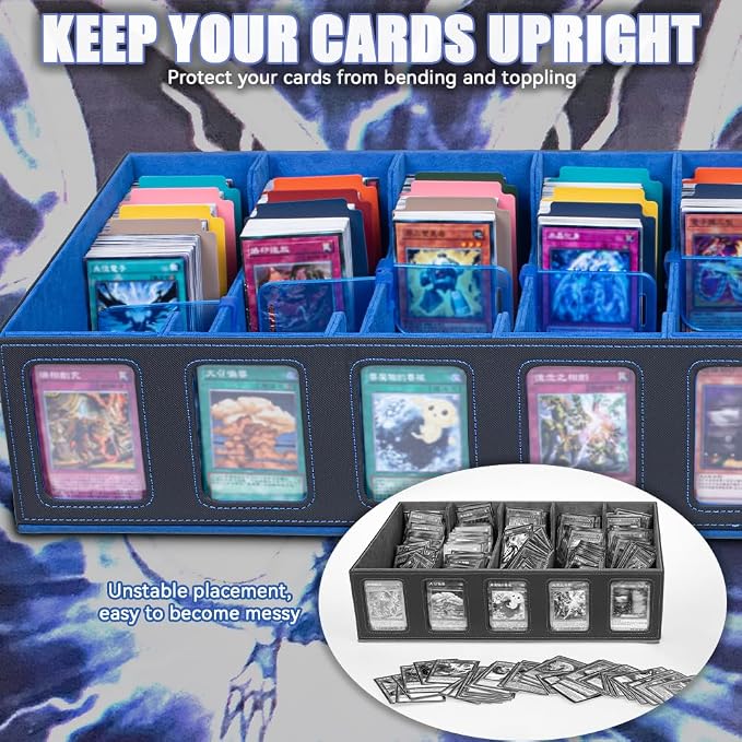 5-Row 3900+ Trading Card Storage Box for MTG, Card Deck Box with Snap-fit Design, 5 Card Sleeves, 10 Stoppers, 80 Dividers and 1 Dice Tray (Black-Blue) - Image 6