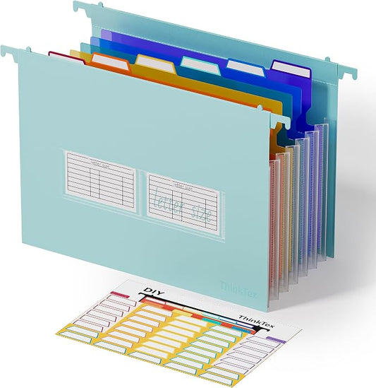 ThinkTex Plastic Expanding Hanging File Folders, 7 * 1.2" Accordion Pockets | Large Capacity, Multi-Color Tabs, Letter Size for Filing Cabinet - Green by ThinkTex