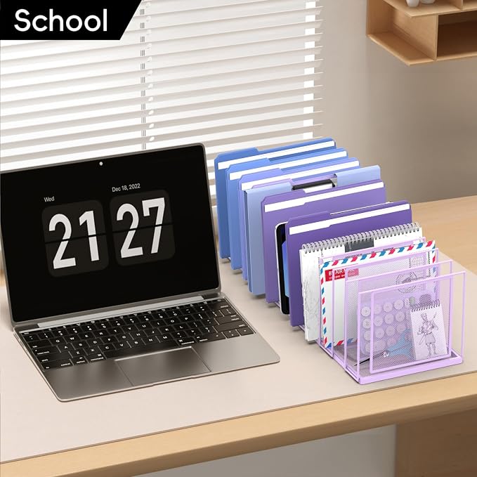 File Organizer for Desk, 11-Section Vertical File Sorter, Paper Holder Organizer Standing Metal File Folder for Office Home Classroom, Purple - Image 9