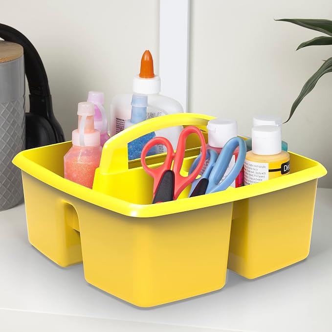 Storex 3-Compartment Small Caddy – Multipurpose Classroom Organizer with Handle, Yellow, 12-Pack (00950U06C) - Image 4