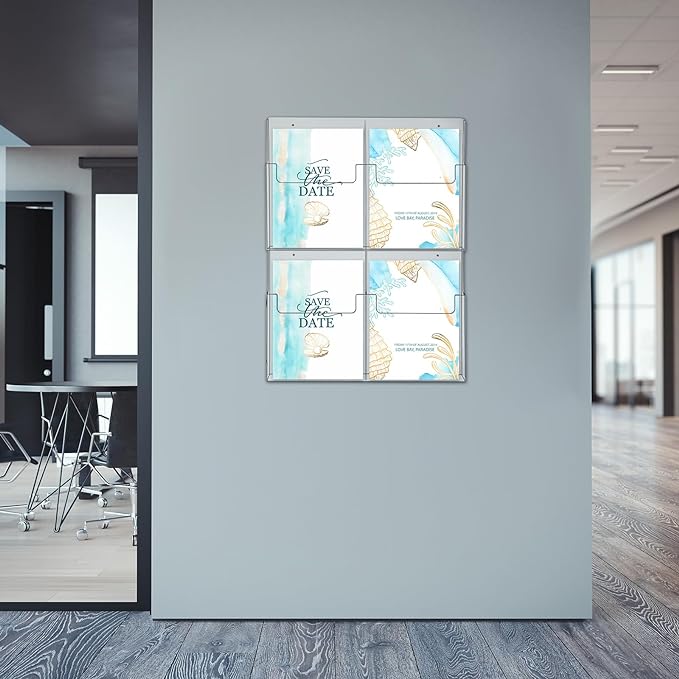 Barydat 4 Pocket Acrylic Brochure Holder Wall Mount 11.8 x 8.78 inches | Clear Pamphlet Holder Plastic Trifold Flyer Rack Magazine Display Stand Wall Hanging Organizer for Office Menu Ads - Image 4